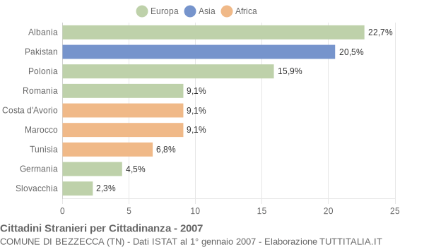 Grafico cittadinanza stranieri - Bezzecca 2007