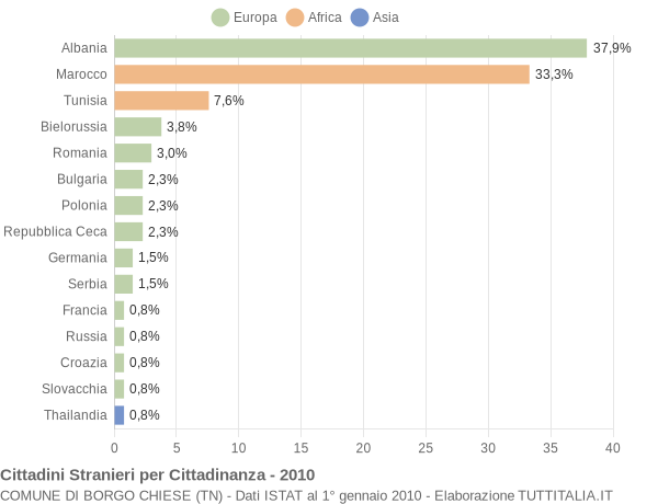 Grafico cittadinanza stranieri - Borgo Chiese 2010