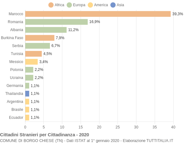 Grafico cittadinanza stranieri - Borgo Chiese 2020