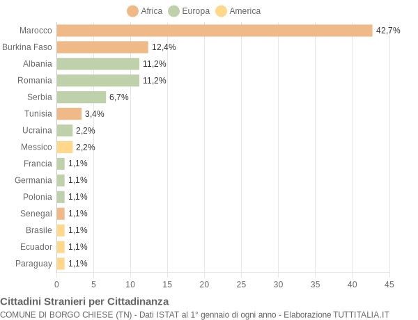 Grafico cittadinanza stranieri - Borgo Chiese 2022