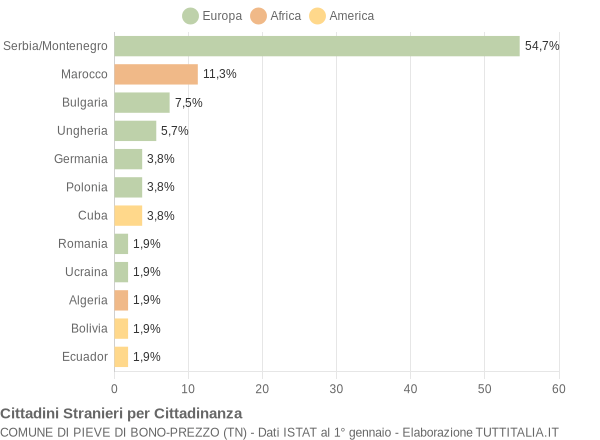 Grafico cittadinanza stranieri - Pieve di Bono-Prezzo 2005