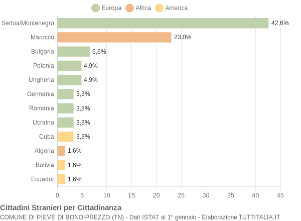 Grafico cittadinanza stranieri - Pieve di Bono-Prezzo 2006