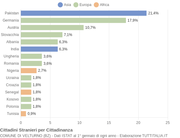 Grafico cittadinanza stranieri - Velturno 2019