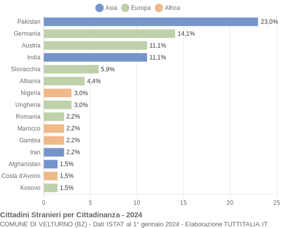 Grafico cittadinanza stranieri - Velturno 2024