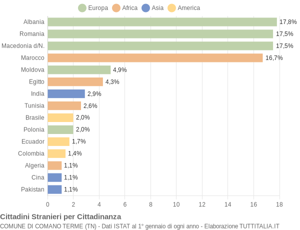 Grafico cittadinanza stranieri - Comano Terme 2009