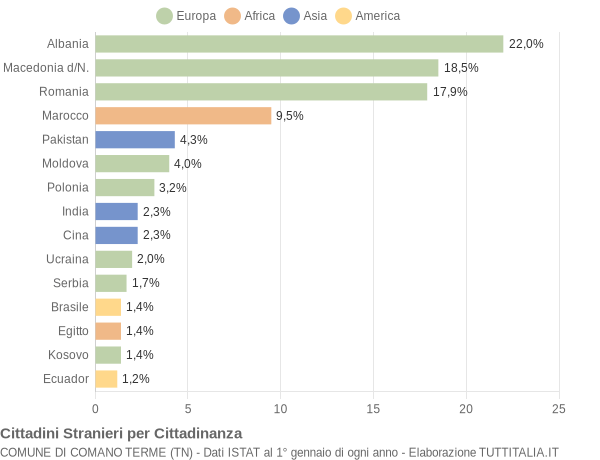 Grafico cittadinanza stranieri - Comano Terme 2019