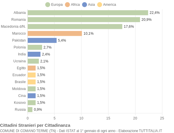 Grafico cittadinanza stranieri - Comano Terme 2020