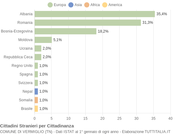 Grafico cittadinanza stranieri - Vermiglio 2013