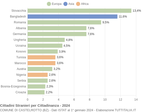 Grafico cittadinanza stranieri - Castelrotto 2024