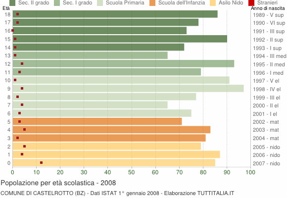 Grafico Popolazione in età scolastica - Castelrotto 2008