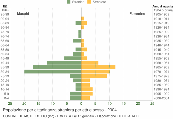 Grafico cittadini stranieri - Castelrotto 2004