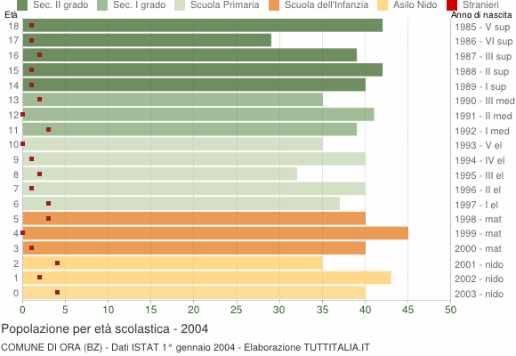 Grafico Popolazione in età scolastica - Ora 2004