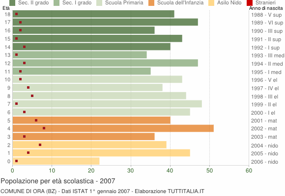 Grafico Popolazione in età scolastica - Ora 2007