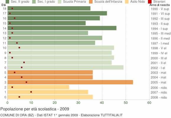 Grafico Popolazione in età scolastica - Ora 2009