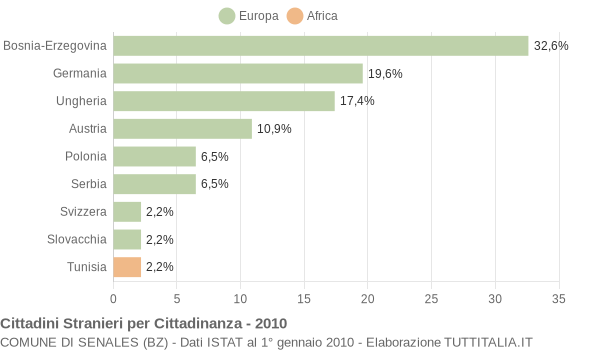 Grafico cittadinanza stranieri - Senales 2010