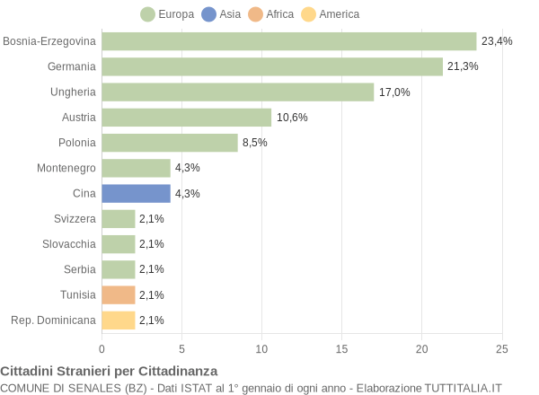 Grafico cittadinanza stranieri - Senales 2011