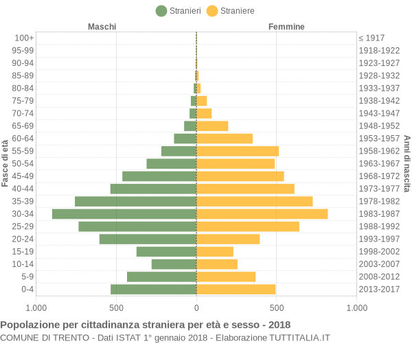 Grafico cittadini stranieri - Trento 2018