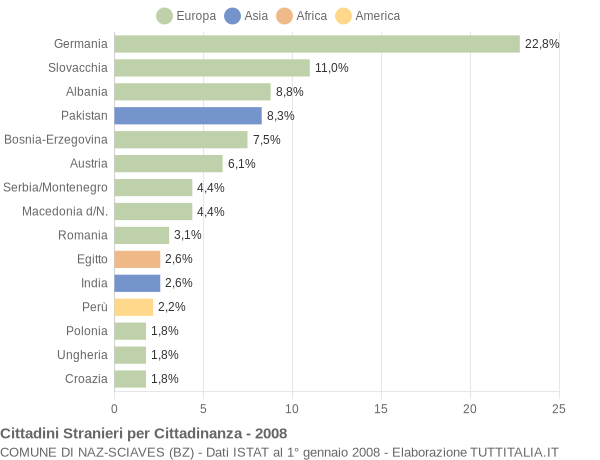 Grafico cittadinanza stranieri - Naz-Sciaves 2008