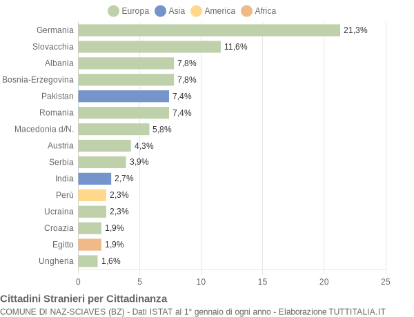Grafico cittadinanza stranieri - Naz-Sciaves 2009