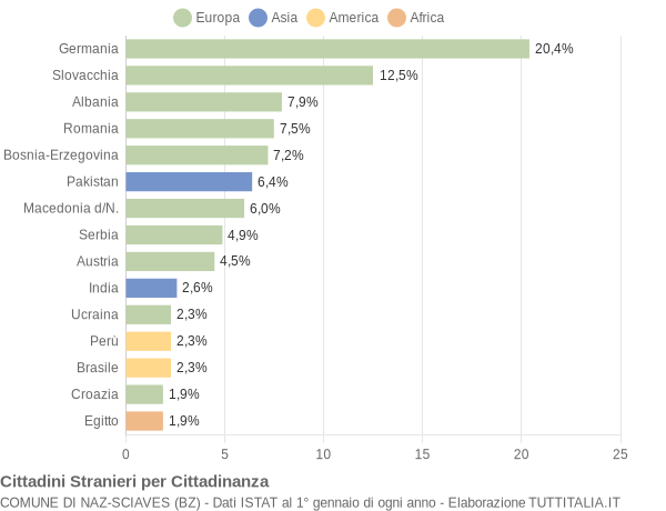 Grafico cittadinanza stranieri - Naz-Sciaves 2010
