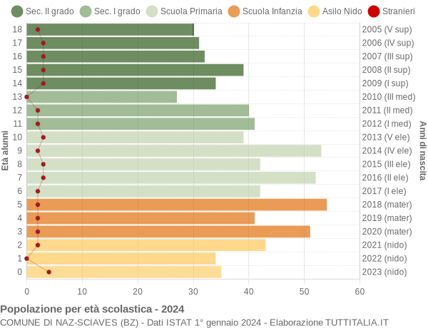 Grafico Popolazione in età scolastica - Naz-Sciaves 2024