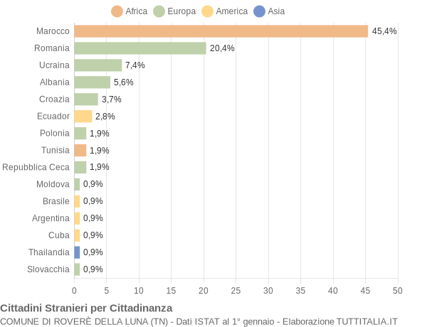 Grafico cittadinanza stranieri - Roverè della Luna 2006