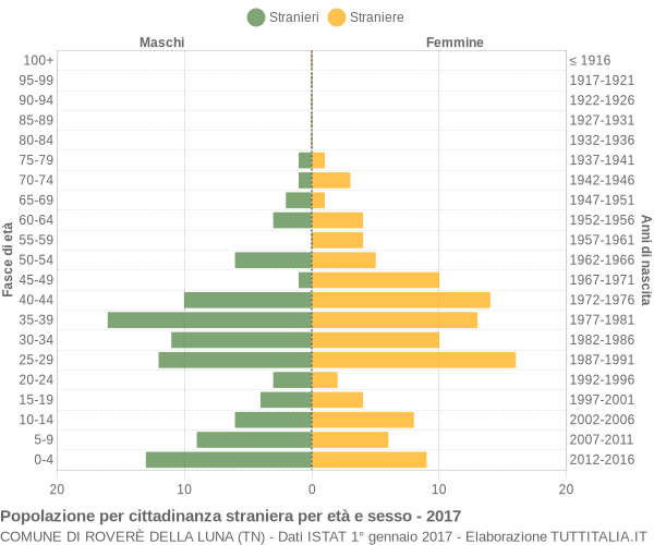 Grafico cittadini stranieri - Roverè della Luna 2017