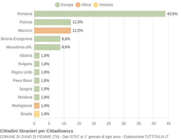 Grafico cittadinanza stranieri - Ziano di Fiemme 2019