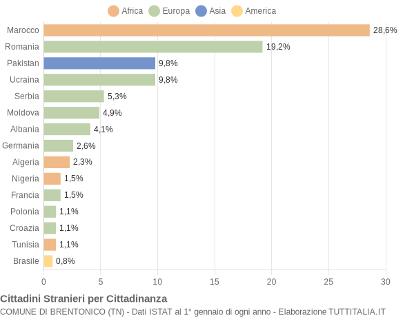 Grafico cittadinanza stranieri - Brentonico 2019