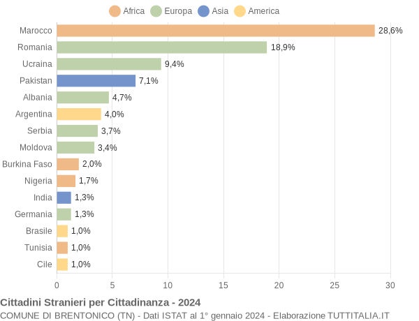 Grafico cittadinanza stranieri - Brentonico 2024