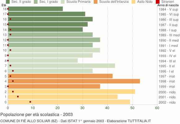 Grafico Popolazione in età scolastica - Fiè allo Sciliar 2003