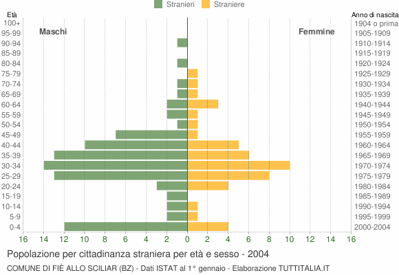 Grafico cittadini stranieri - Fiè allo Sciliar 2004