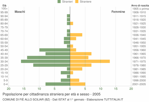 Grafico cittadini stranieri - Fiè allo Sciliar 2005