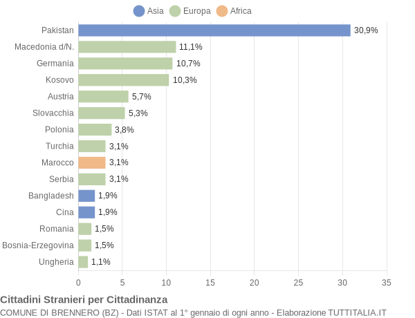 Grafico cittadinanza stranieri - Brennero 2009