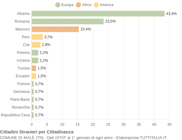 Grafico cittadinanza stranieri - Malé 2004