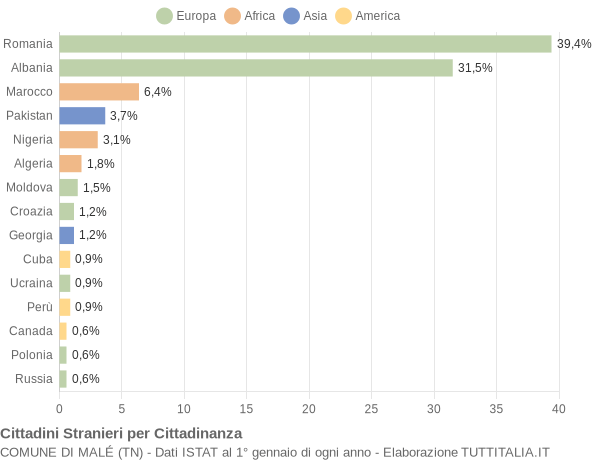 Grafico cittadinanza stranieri - Malé 2021