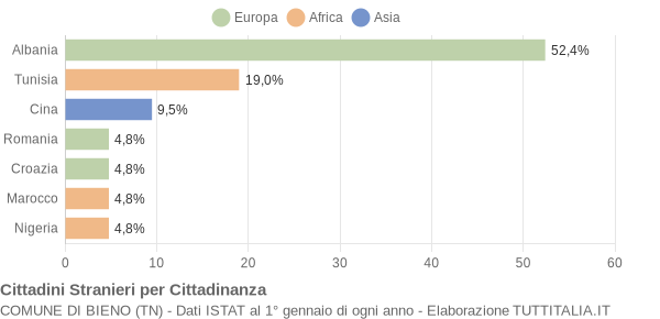 Grafico cittadinanza stranieri - Bieno 2005