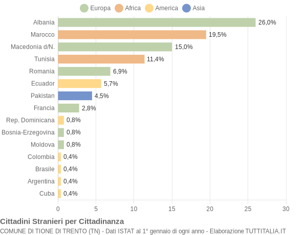 Grafico cittadinanza stranieri - Tione di Trento 2005