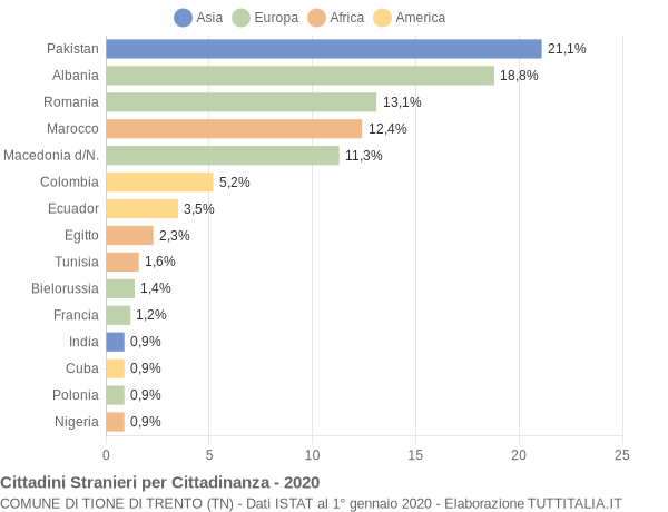 Grafico cittadinanza stranieri - Tione di Trento 2020