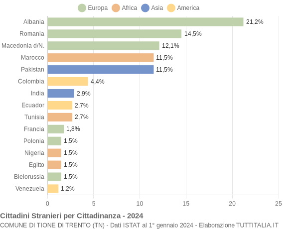 Grafico cittadinanza stranieri - Tione di Trento 2024