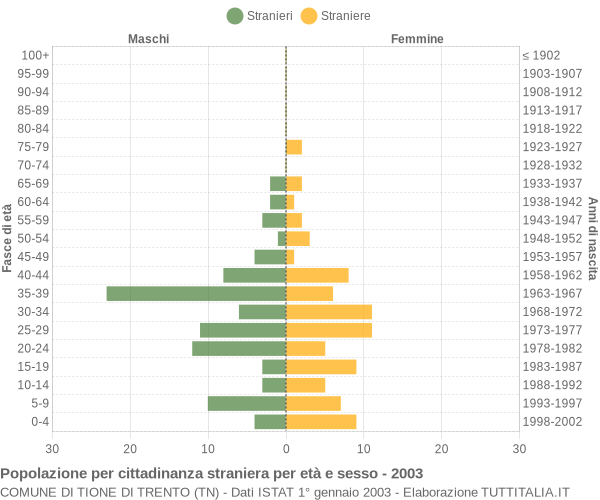 Grafico cittadini stranieri - Tione di Trento 2003