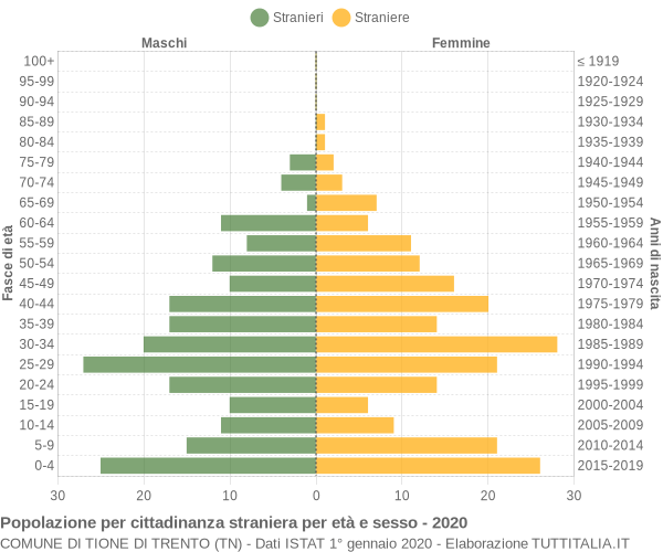 Grafico cittadini stranieri - Tione di Trento 2020