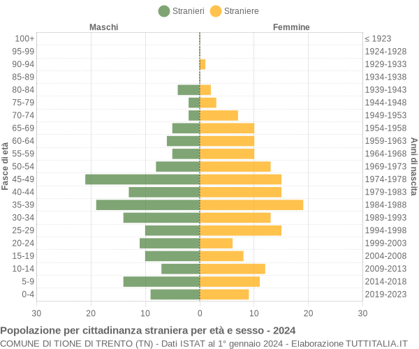 Grafico cittadini stranieri - Tione di Trento 2024