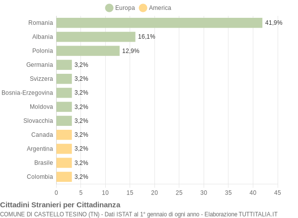 Grafico cittadinanza stranieri - Castello Tesino 2013