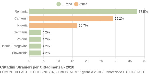 Grafico cittadinanza stranieri - Castello Tesino 2018