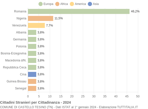 Grafico cittadinanza stranieri - Castello Tesino 2024