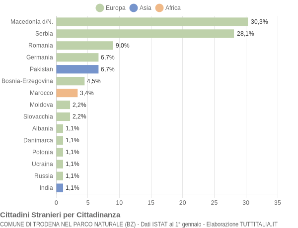 Grafico cittadinanza stranieri - Trodena nel parco naturale 2009