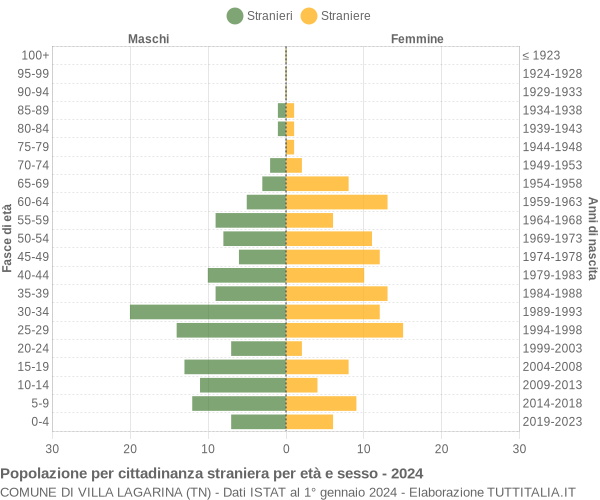 Grafico cittadini stranieri - Villa Lagarina 2024