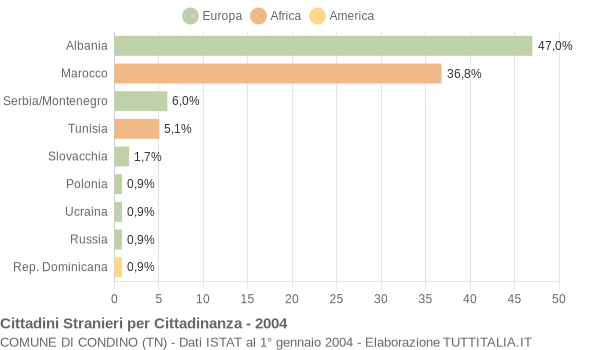 Grafico cittadinanza stranieri - Condino 2004