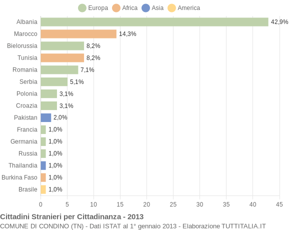 Grafico cittadinanza stranieri - Condino 2013